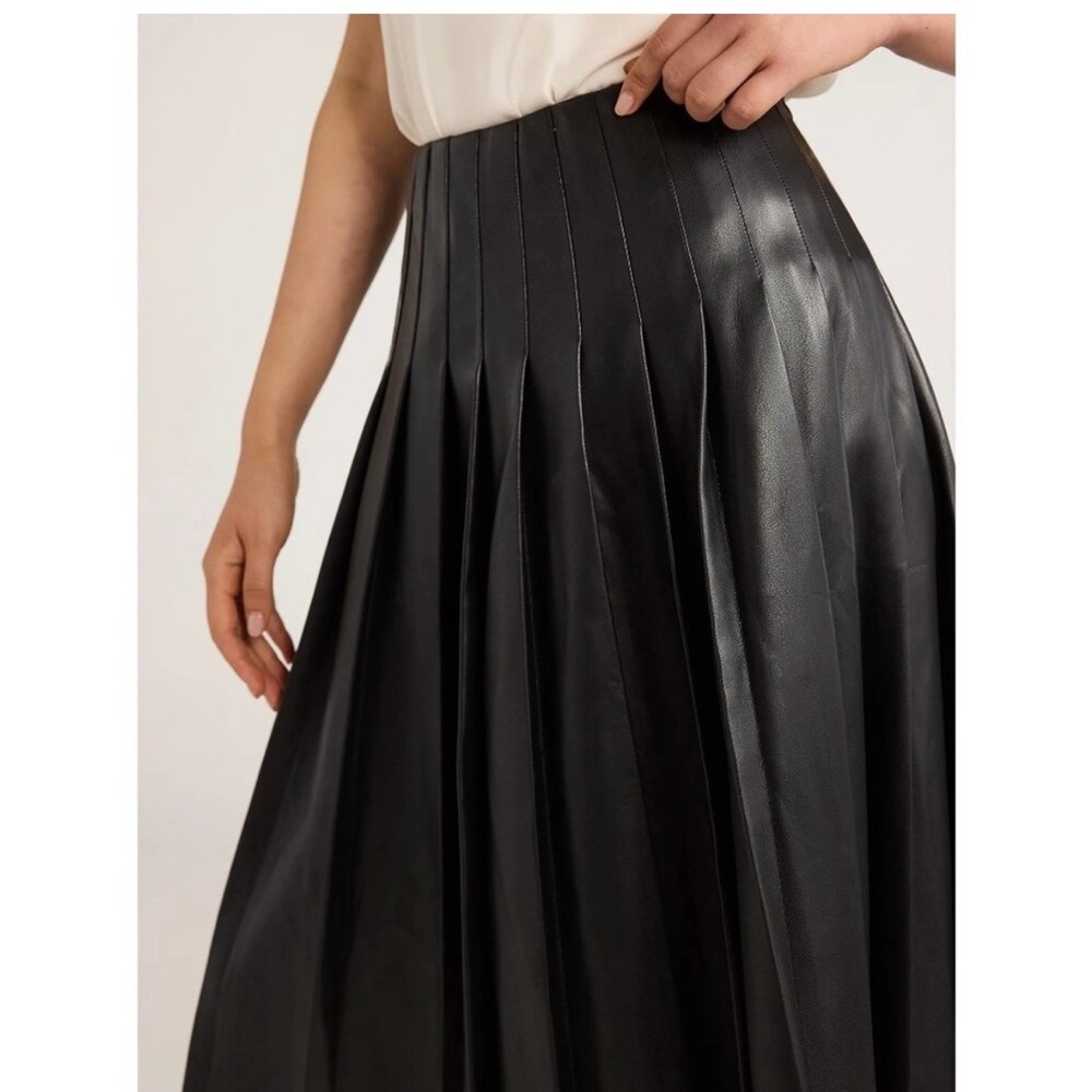 Faux Leather Pleated Skirt - Picture 2 of 8